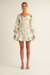 Long Sleeve Sweetheart Ruffled Hem Mini Dress
