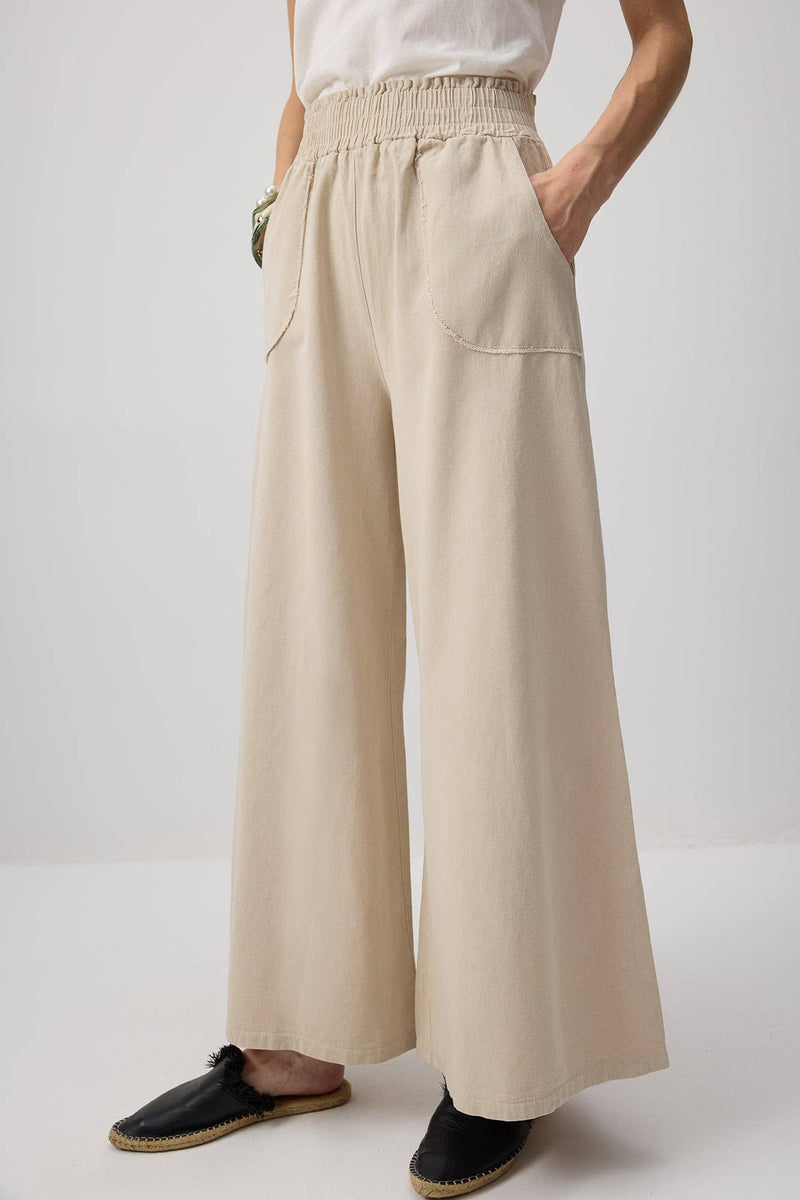 Elastic Waist Wide-Leg Cotton Pants
