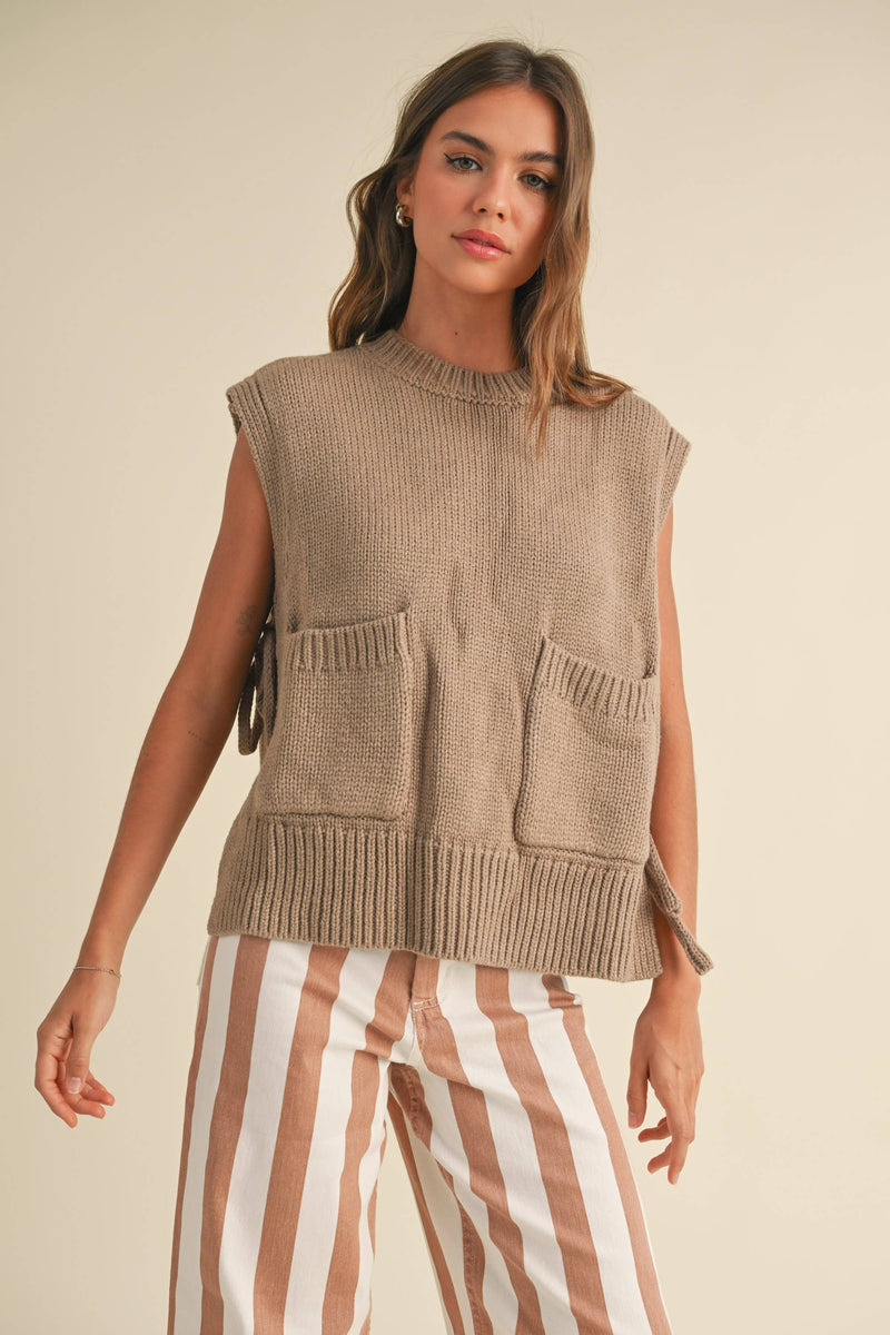 Sleeveless Side Tie Detail Sweater