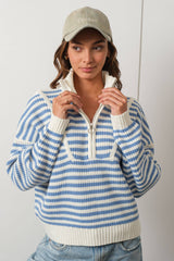 Preppy Californian Half-zip Striped Sweater