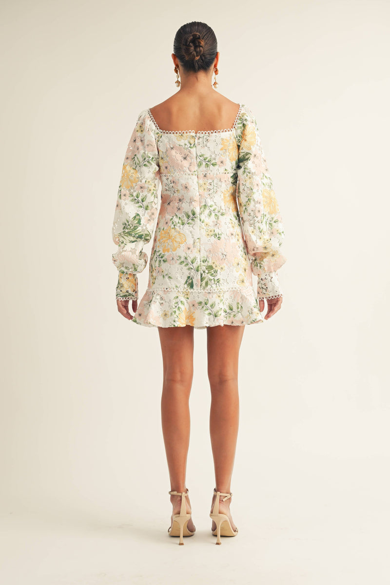 Long Sleeve Sweetheart Ruffled Hem Mini Dress
