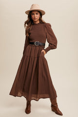 Long Sleeve Smocked Bodice Ruffle Maxi Dress