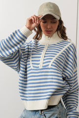 Preppy Californian Half-zip Striped Sweater