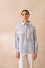 Striped cotton shirt with floral embroidery