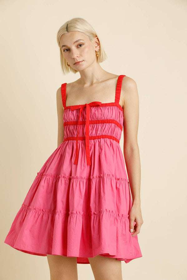 Fuchsia Ruched Mini Dress