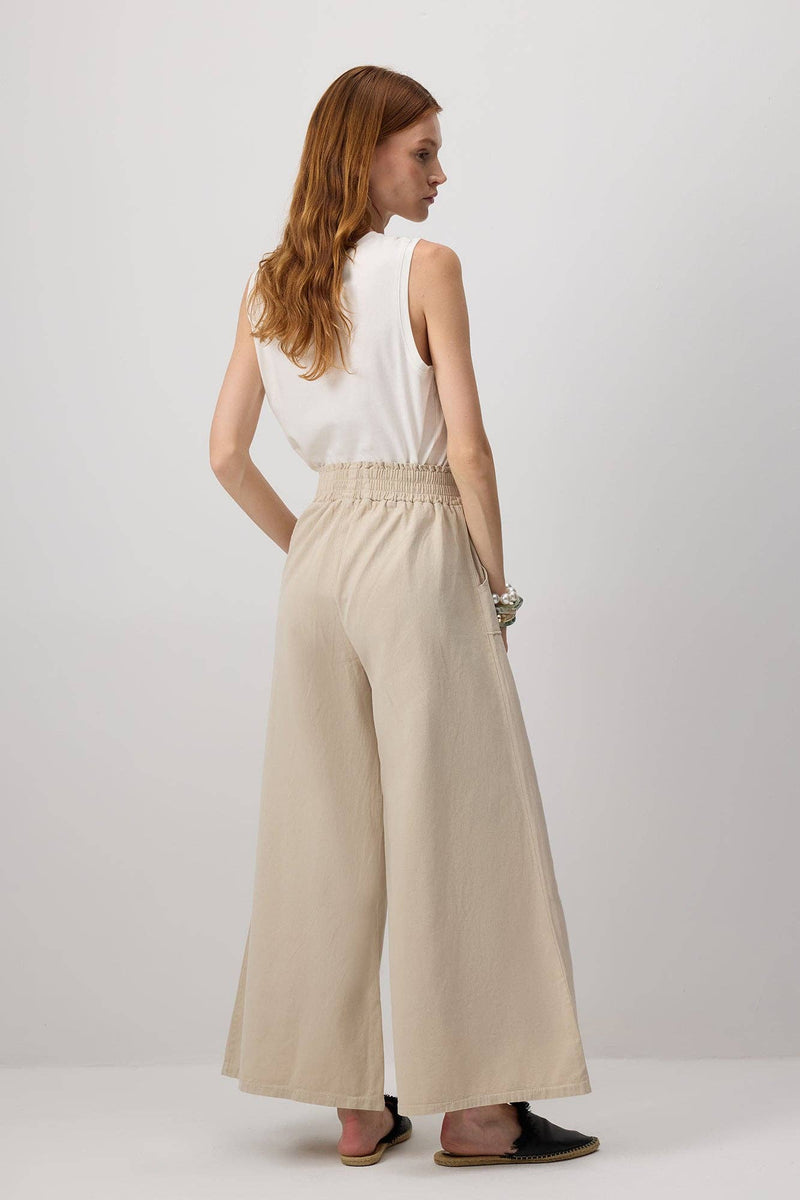 Elastic Waist Wide-Leg Cotton Pants