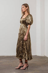 Puff Sleeve Gold Maxi Dress