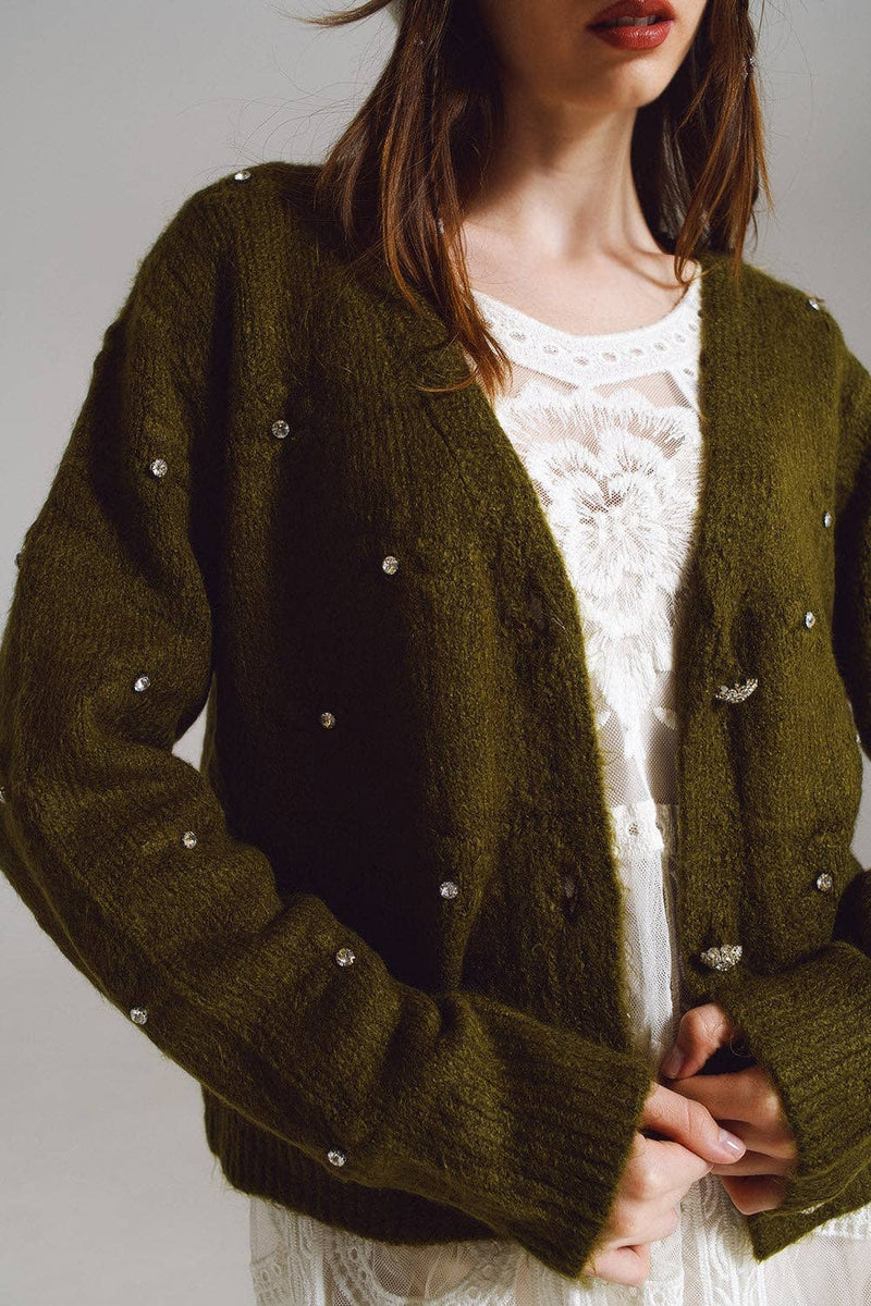 Cardigan with knitted flowers and embellished details