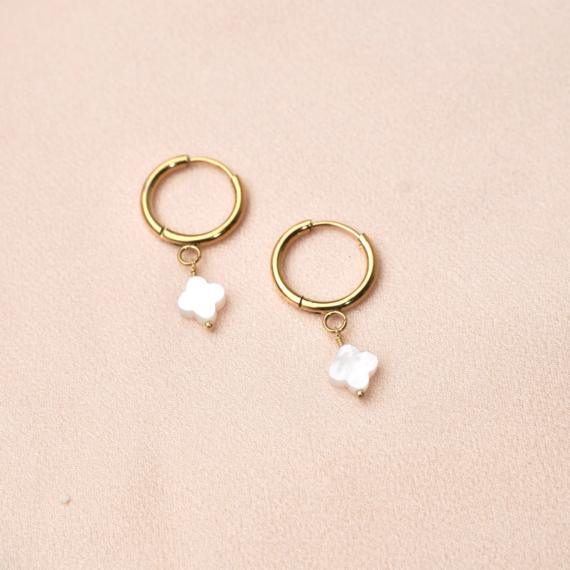 Small Hoop Earrings with Mother-of-Pearl Clover Pendant