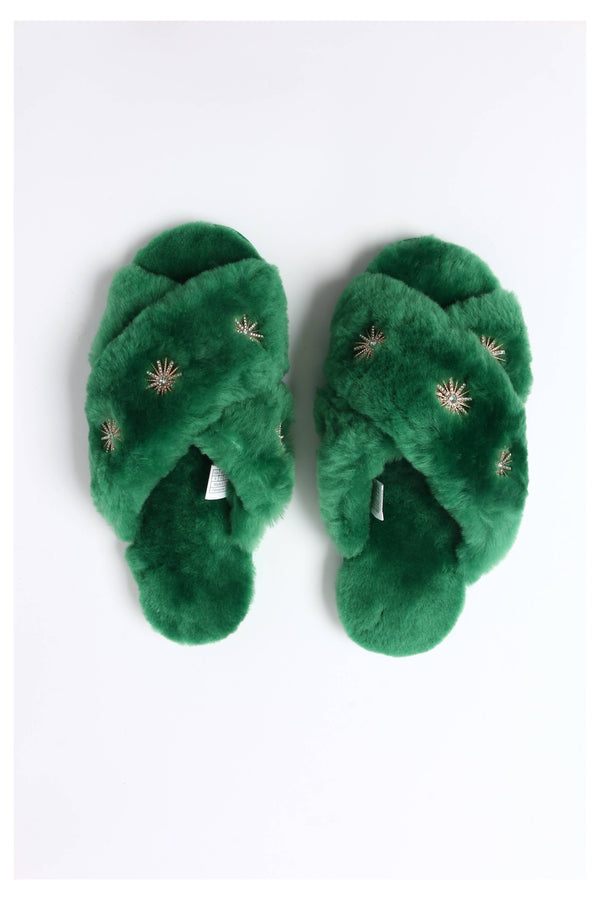 Sheepskin Slippers with Rhinestone