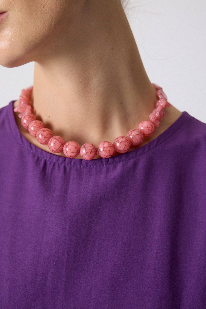 Crackle Bead & Natural Stone Necklace
