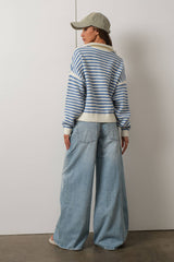 Preppy Californian Half-zip Striped Sweater