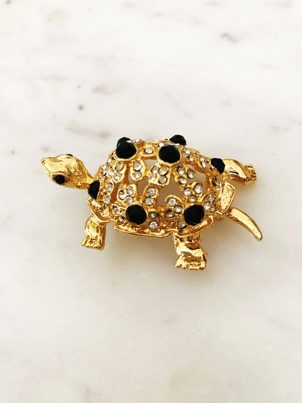 Turtle Gold Crystal Brooch