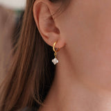 Small Hoop Earrings with Mother-of-Pearl Clover Pendant