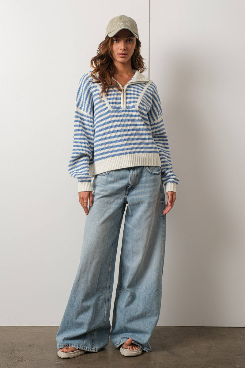 Preppy Californian Half-zip Striped Sweater