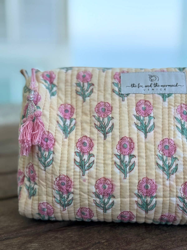 Block Printed Toiletry/Cosmetic/Travel Bags (Set of 3)