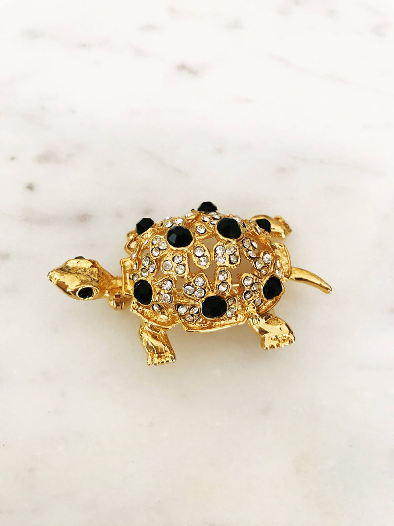 Turtle Gold Crystal Brooch