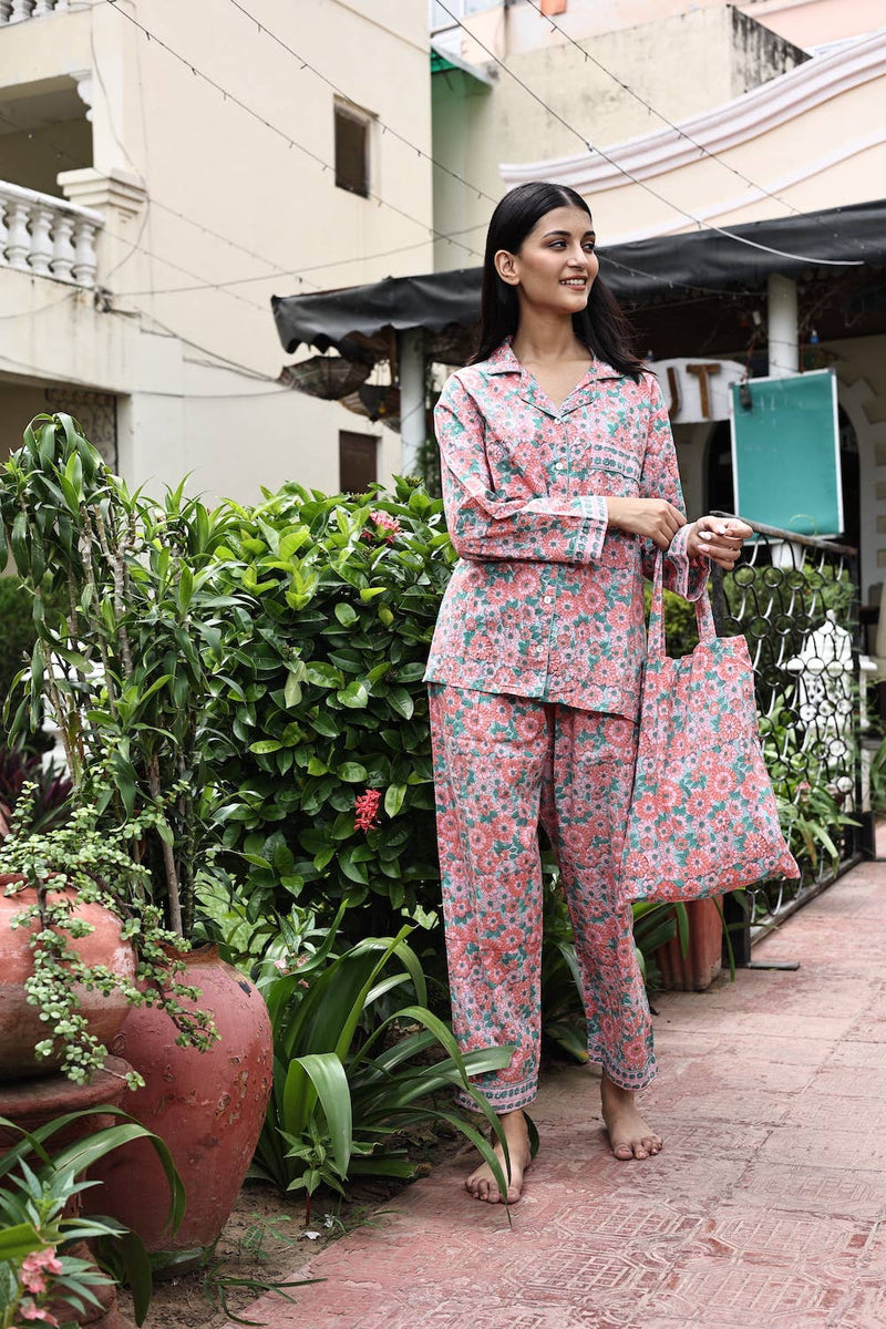 Women's Block Printed Pajama Set