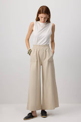 Elastic Waist Wide-Leg Cotton Pants