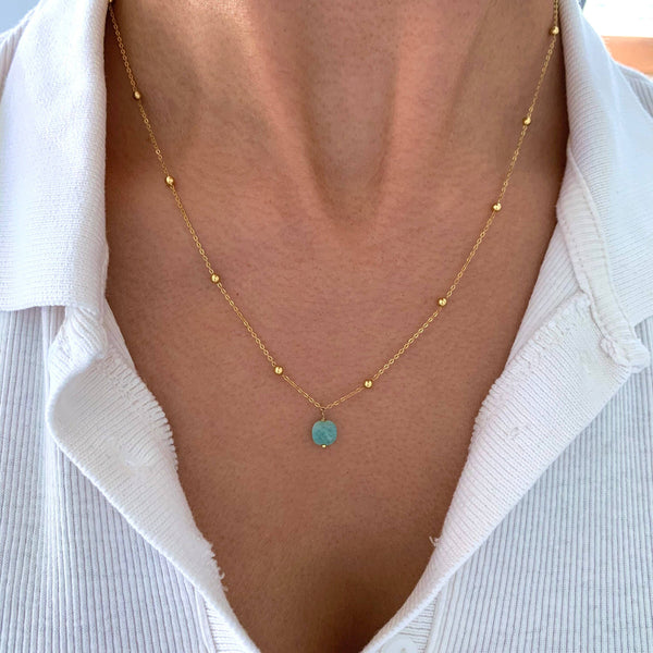 Blue Amazonite Stone Pendant Necklace