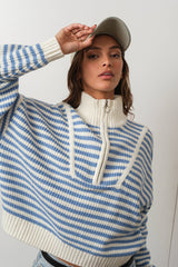 Preppy Californian Half-zip Striped Sweater