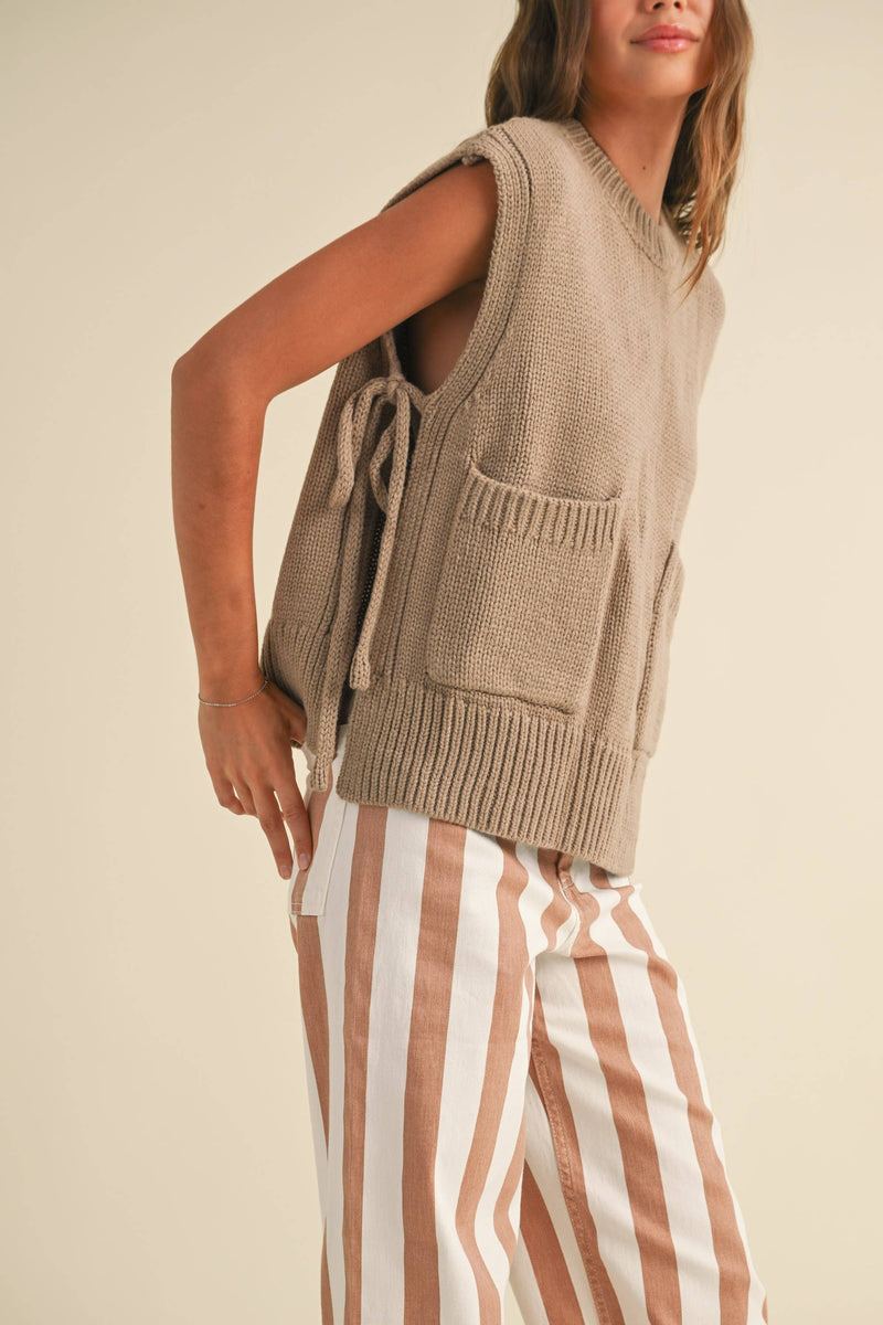 Sleeveless Side Tie Detail Sweater