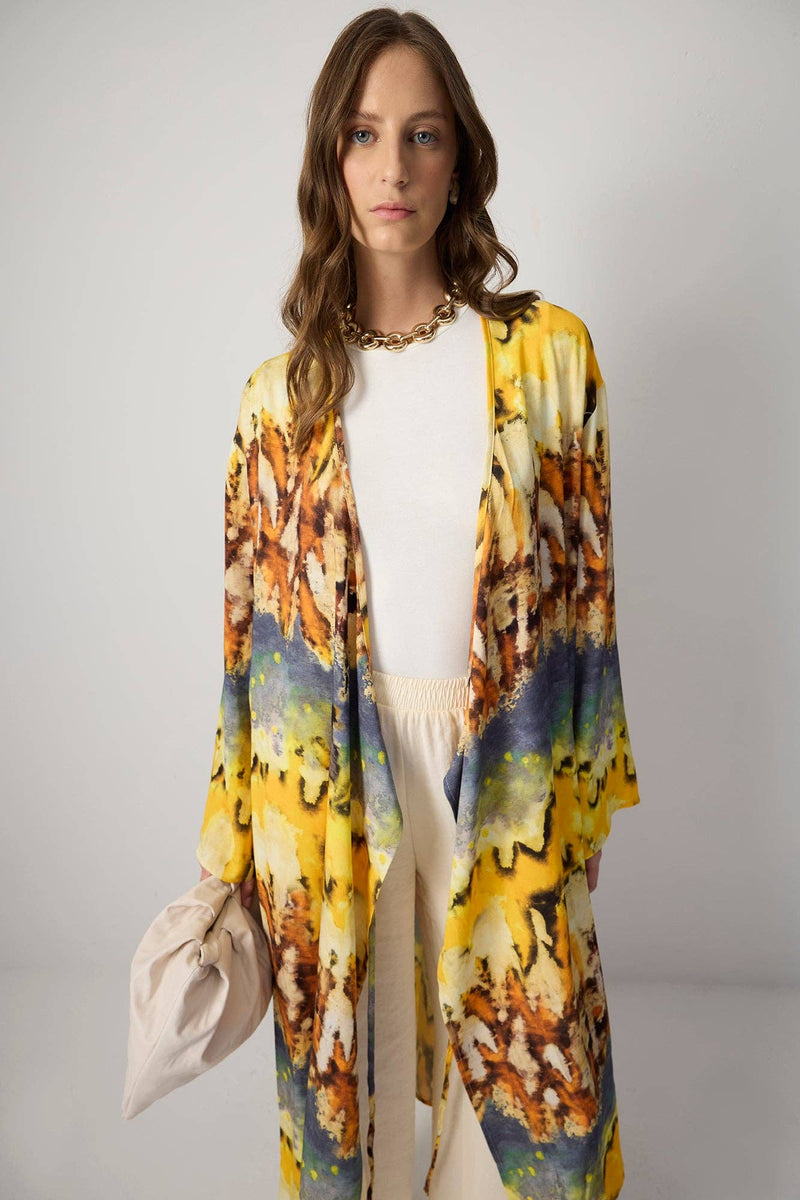 Boho Tie-Dye Longline Kimono Jacket