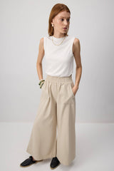 Elastic Waist Wide-Leg Cotton Pants